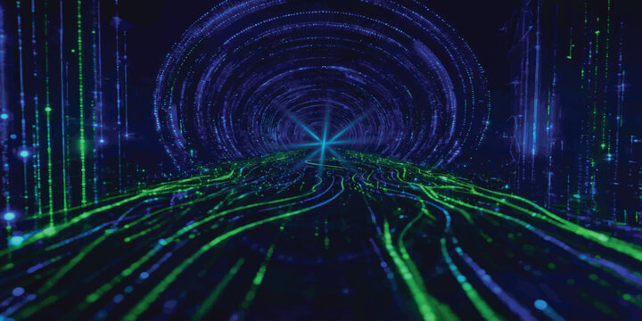 Digital data fiber optic communication tunnel in futuristic cyber space with technology connection internet communication information abstract computing infrastructure transmission electronic