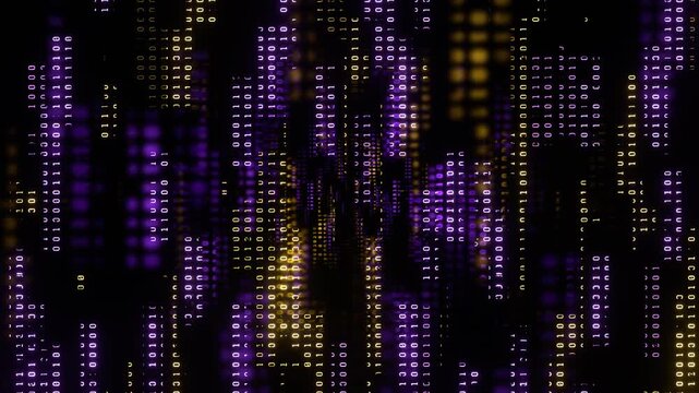 Purple and Yellow Data Loading Computer Code Matrix Form Cyber ​​Pattern Background VJ Loop in 4K