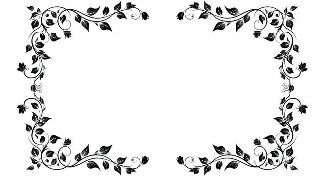 Black floral border frame with leaves