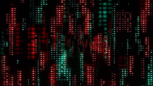 Turquoise and Red Data Loading Computer Code Matrix Form Cyber ​​Pattern Background VJ Loop in 4K