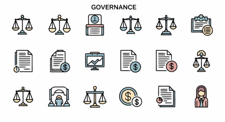Fototapeta premium Governance and business management icons set.