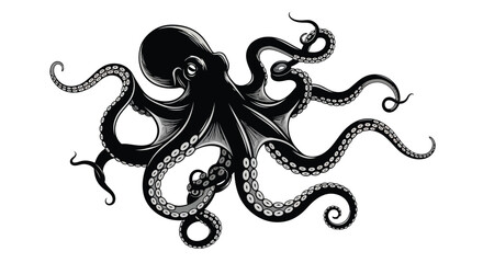 Black octopus with tentacles on white background © SanjidaSultana