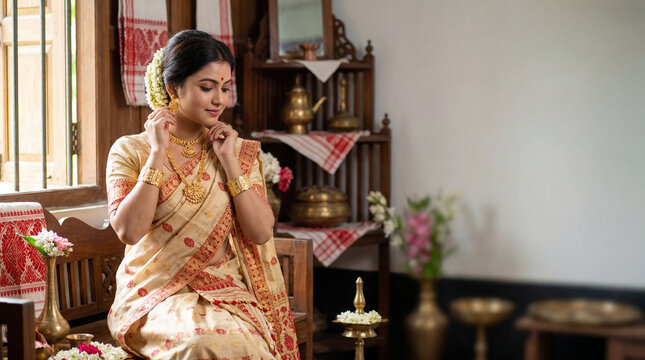 Traditional Assamese Woman in Mekhela Chador