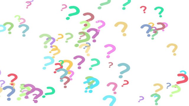 Animated colorful question marks with slide effect and WHY text appearing at the end, seamless loop