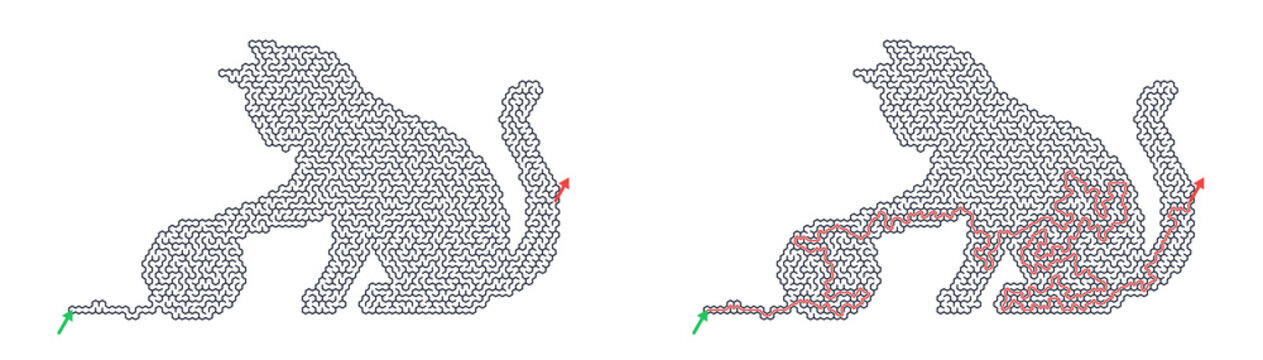 Cat maze puzzle activity with yarn bal