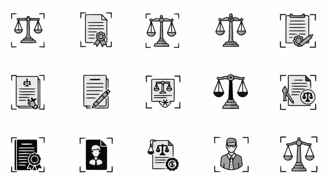 lawyer documents and scales icons.