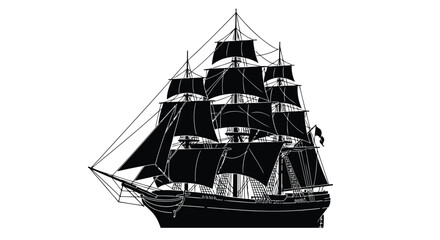 Black sailing ship illustration © SanjidaSultana