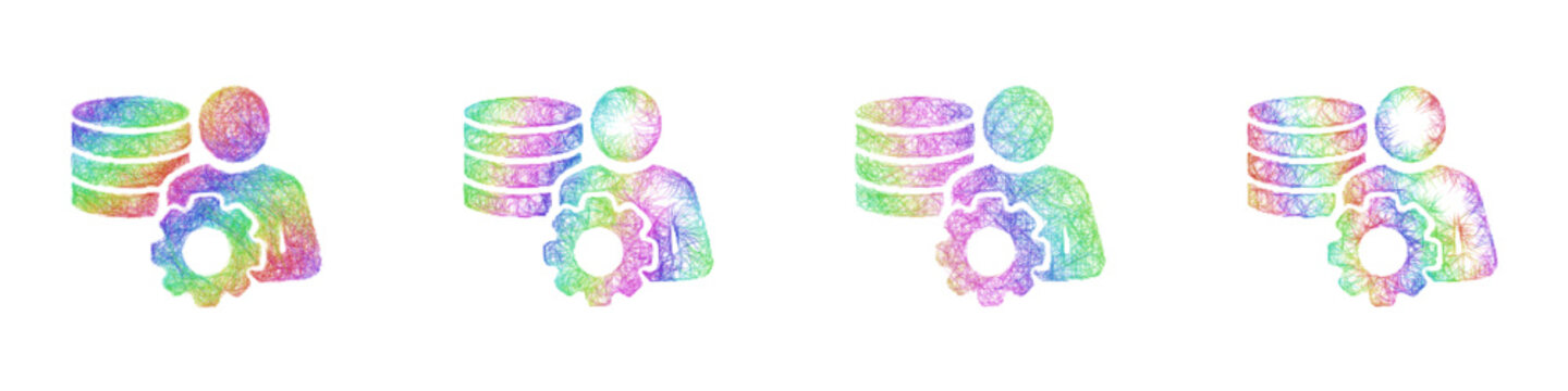 Rainbow sketch data engineer icon design set