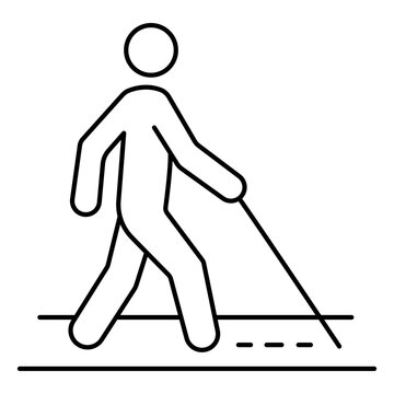 Tactile path walking stick and blind person cane line icon editable stroke