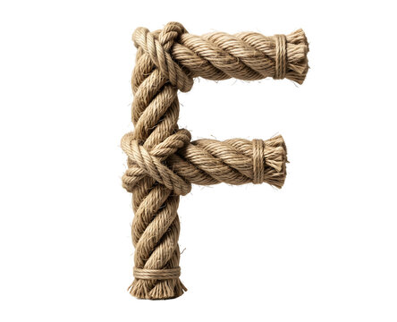 Letter F Textured Hemp Rope Typography Design Isolated on White Background for Logotype