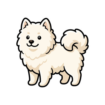 Fluffy white Samoyed dog flat vector icon illustration