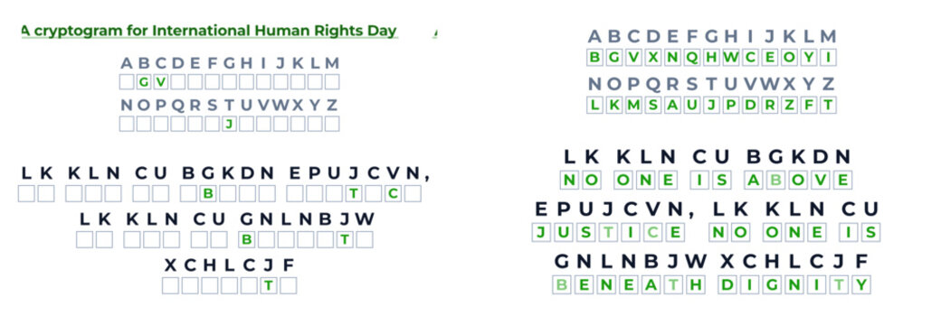 A vector image with a code cryptogram with the correct answer for International Human Rights Day  