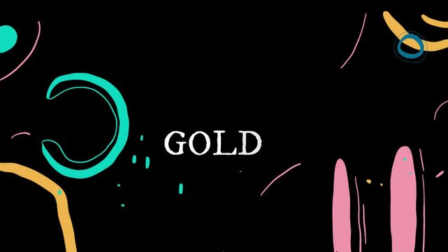 Gold text stands out against a dark backdrop decorated with various colorful squiggles and abstract shapes that convey a sense of premium quality and artistic flair for digital advertisements.