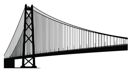 Fototapeta premium Black silhouette of suspension bridge