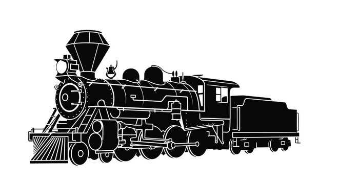 Black silhouette of vintage steam locomotive train
