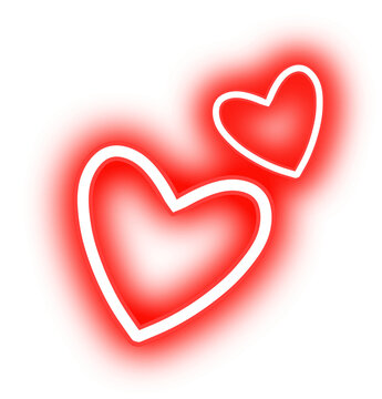 Neon red hearts glowing hearts isolated on transparent background 