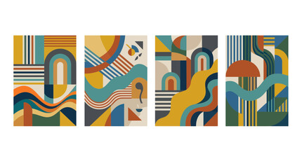 Obraz premium Abstract Geometric Shapes Mid-Century Modern Art Set