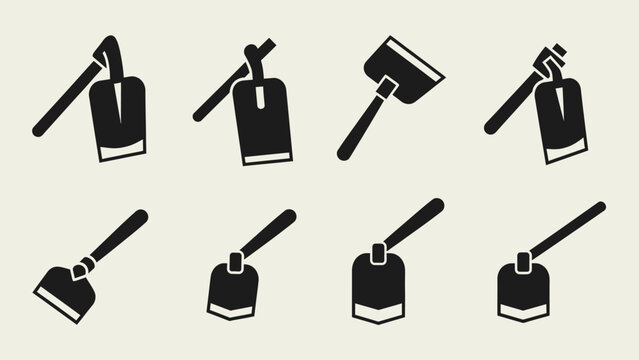 Collection of Hoe Icons, Garden Tools Silhouette Set, Farming Equipment Vector
