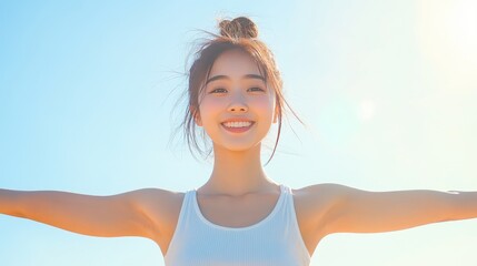 Naklejka premium Portrait of a young Asian woman with her hair in a high ponytail