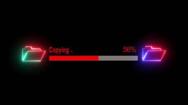 File transfer from neon line folder loading folder animation on background.