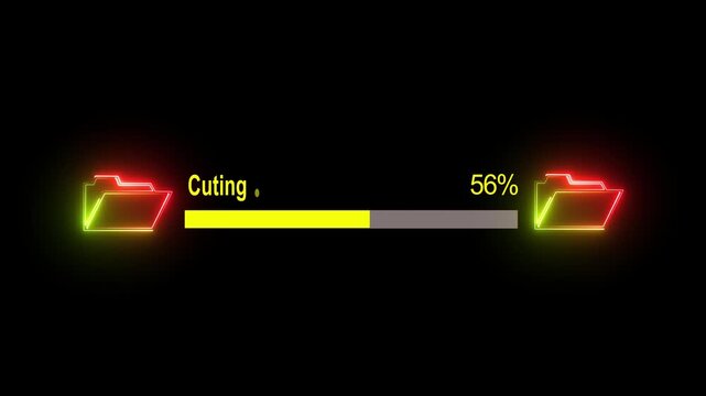 File transfer from neon line folder loading folder animation on background.