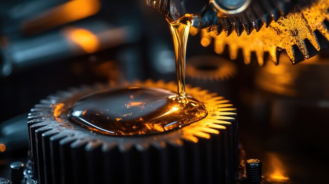 industrial machinery featuring a set of interconnected gears and shafts, with a prominent display of lubrication