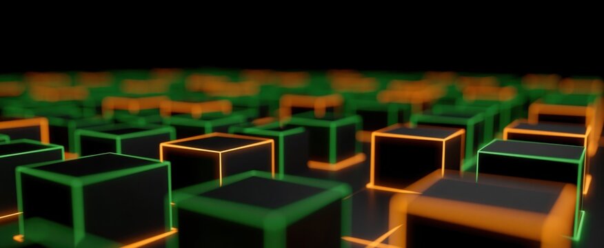 Futuristic digital network background featuring vibrant 3D cubes and dynamic AI computing elements.
