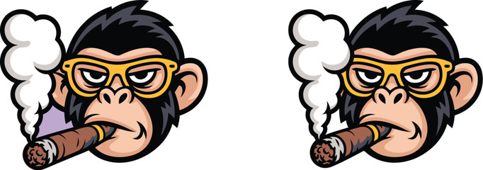 Chimpanzee, mascot icon, monkey face with glasses and cigar for brand identity esports logos and creative designs © Clinton Black