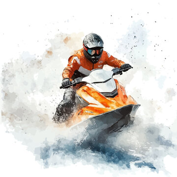 Jet Skiing in watercolor painting style, vector illustration on white background.