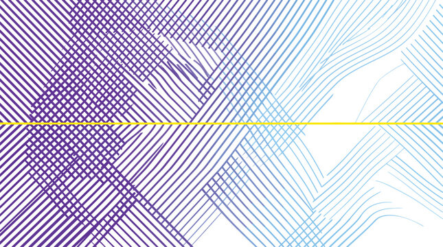 Abstract digital art background featuring a vibrant gradient of purple and blue diagonal lines with a thin horizontal yellow stripe crossing the center composition design