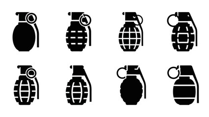 Obraz premium Explosive Grenade Icons Set, Military Weapon Symbols Collection