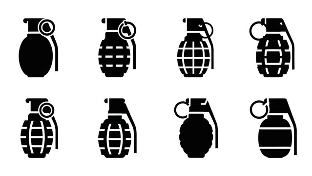 Explosive Grenade Icons Set, Military Weapon Symbols Collection