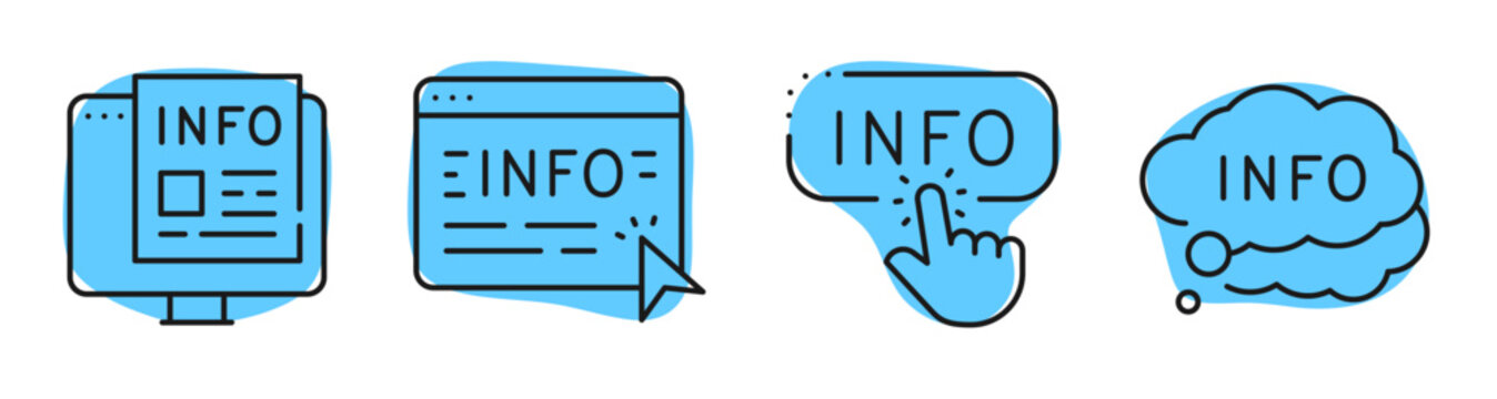 Information icons representing info access and interaction online. Editable stroke