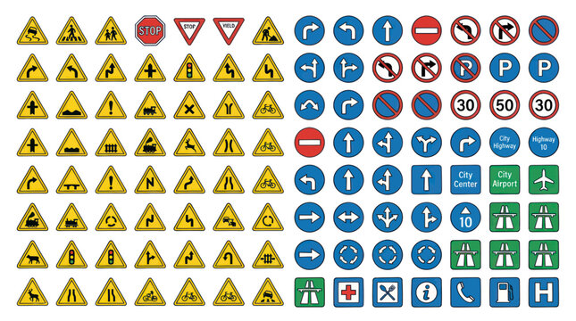 Collection of Road Signs and Traffic Symbols