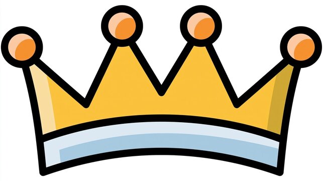 A cartoon illustration of a yellow crown with orange jewels on a white background