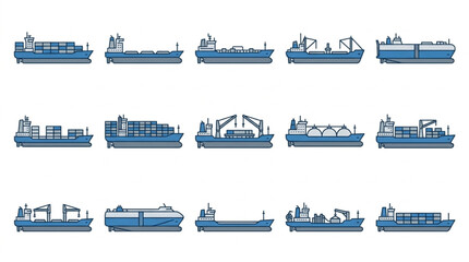 Naklejka premium Variety of Cargo and Passenger Ships Illustration