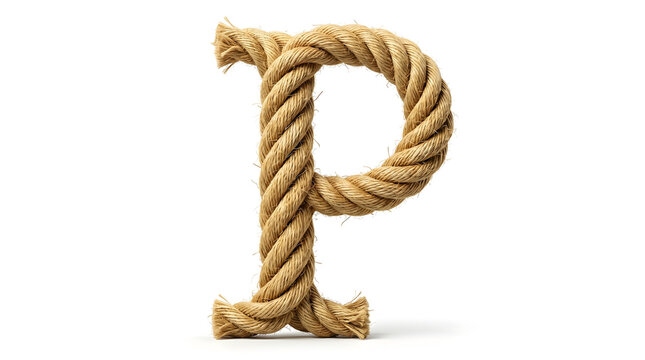 Letter P Crafted from Thick Braided Marine Cord Isolated on Pure White Background
