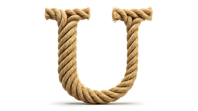 Letter U Textured Hemp Rope Typography Design Isolated on White Background for Logotype
