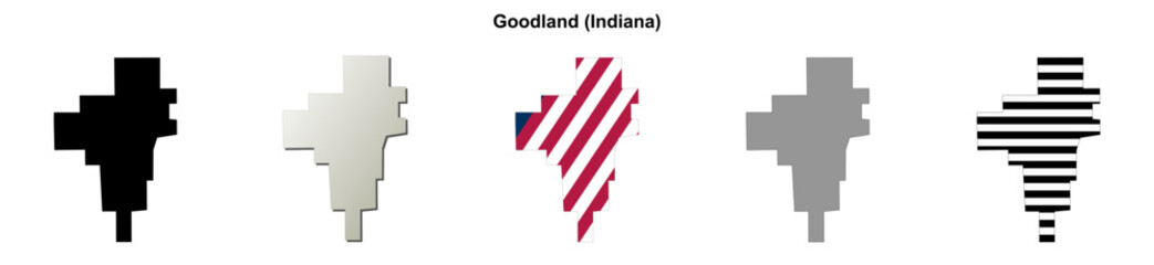 Fototapeta premium Goodland (Indiana) blank outline map set