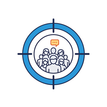 A stylized icon showing a group of people inside a circular target symbol