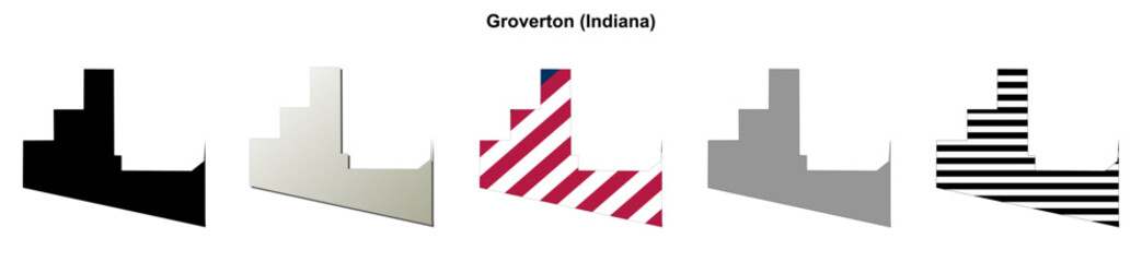 Fototapeta premium Groverton (Indiana) blank outline map set