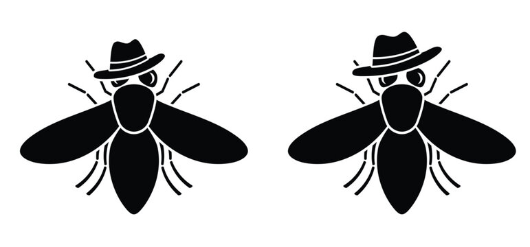 Cartoon insects with face and hat. Flesh eating screw worm fly. Insect, screw-worm fly or vaker screwworm fly. Cochliomyia macellaria insect. Their larvae feed on living animal tissue.