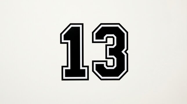Number 13 thirteen varsity jersey sports athletic style font isolated on white background
