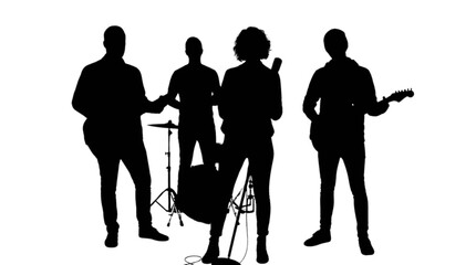 Four silhouettes playing music together outdoors isolated on transparent background, Vector © MdSomun