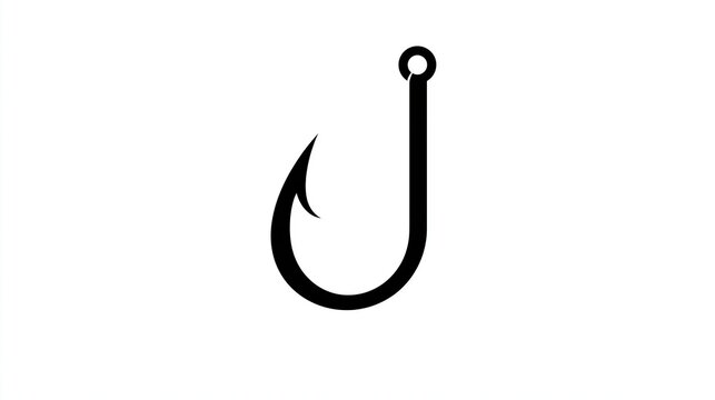 A black fishing hook on a clean white background for isolation and recognition purposes
