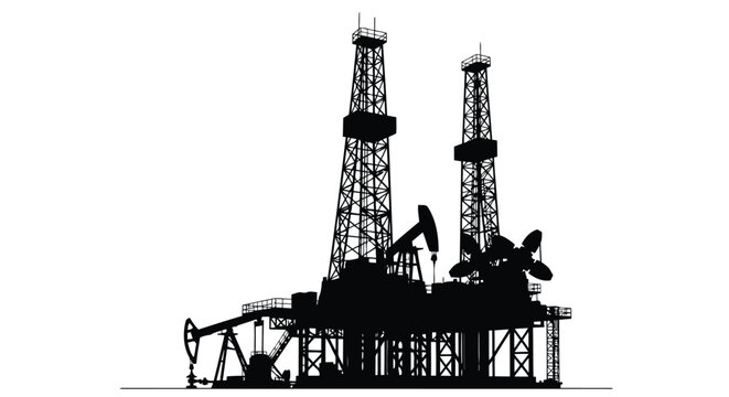 Oil rig platform with drilling towers