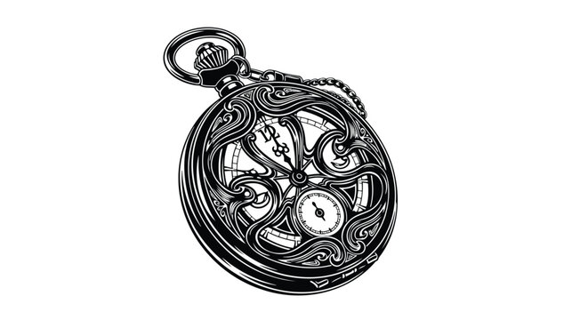 Ornate steampunk pocket watch with swirling designs