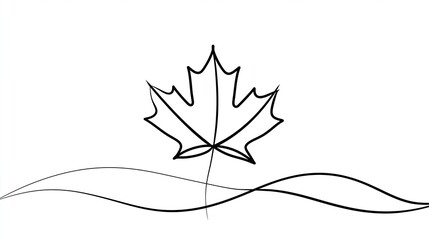 Fototapeta premium A minimalist line drawing of a maple leaf on a white background with wavy lines