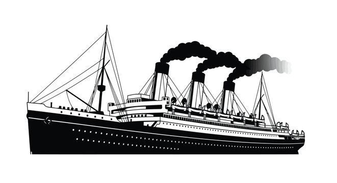 Vintage ocean liner ship with smoke