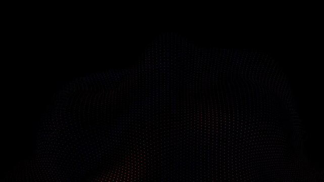 Dark organic waves of red and purple light particles crest against a black void background in a mysterious 3D animation sequence